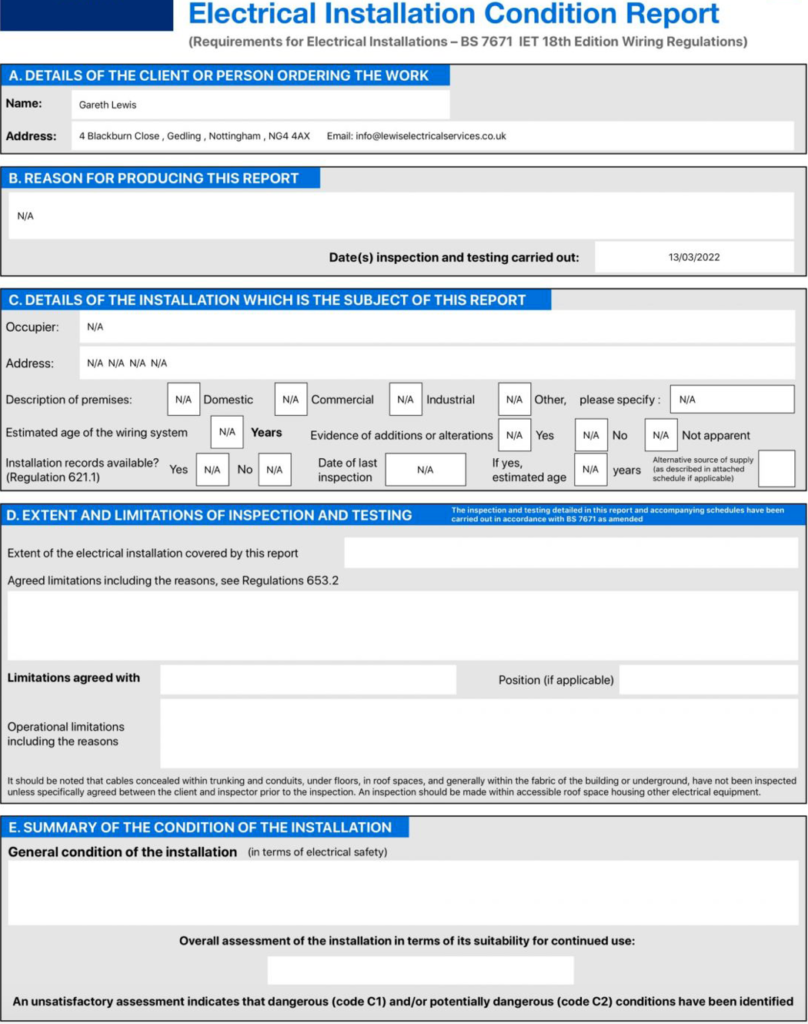 EICR- Electrical Installation Condition Report