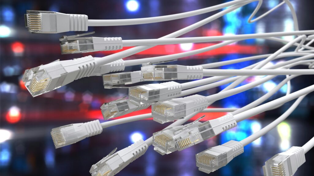 Close up photo of white ethernet cables