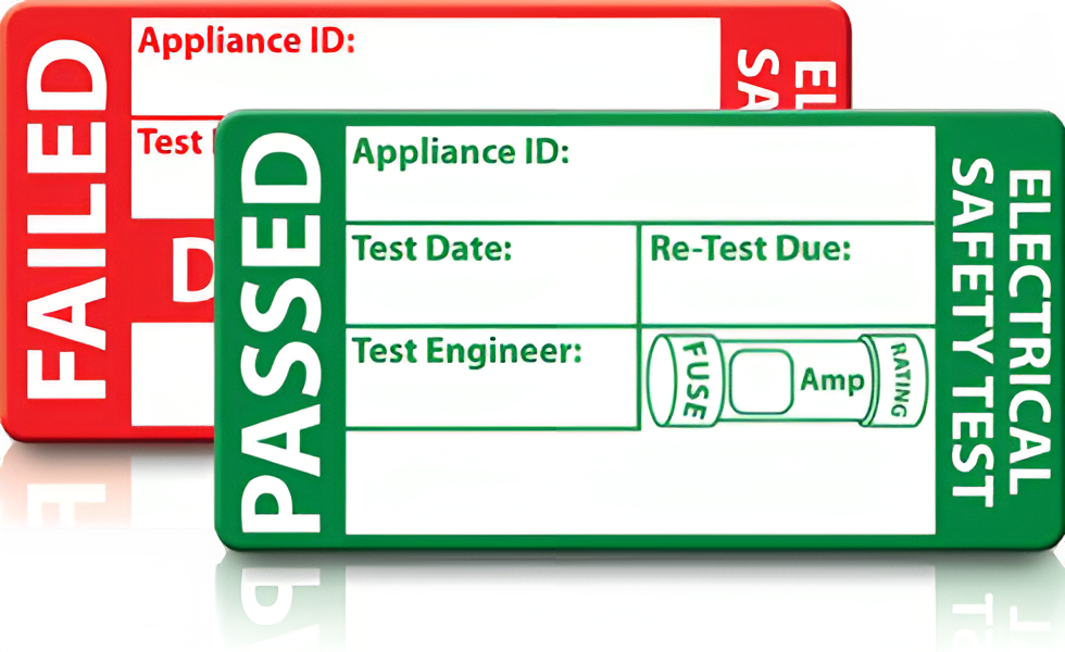 Label on a piece of equipment indicating it has passed Portable Appliance Testing (PAT).